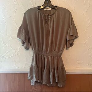 Mustard Seed Elegant Brown Ruffle Sleeve Top Size Medium